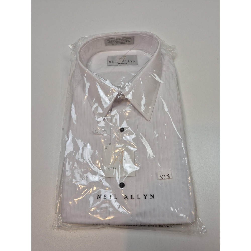 Neil Allyn Dress Shirt Mens M 34/35 White Pleated French Cuff Tuxedo Formal